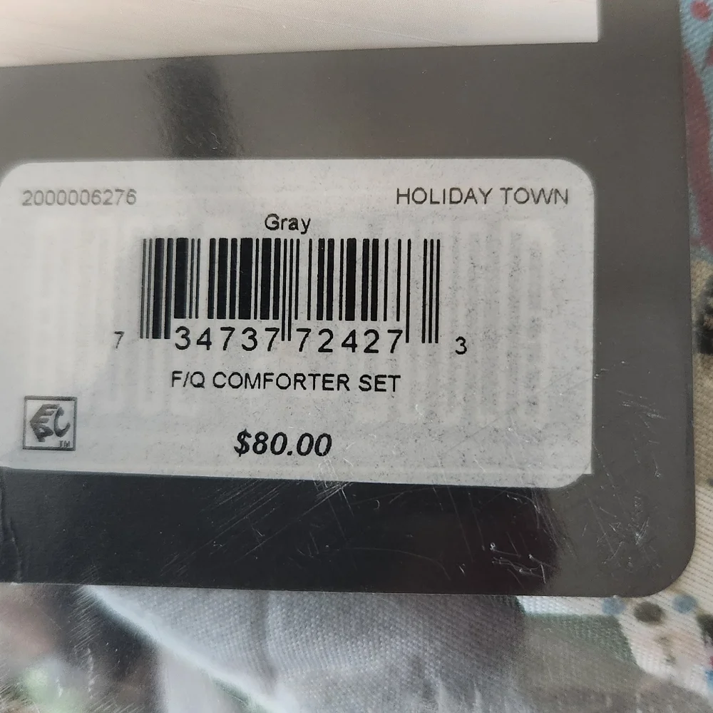 Gray Buffalo Plaid Reversible Holiday Comforter Set F/Q